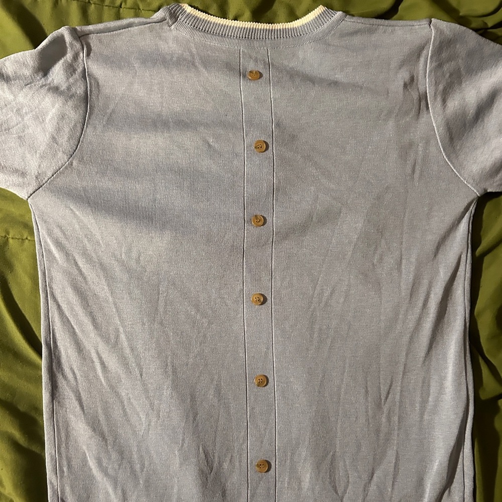 Grey Button Short Sleeve Sweater